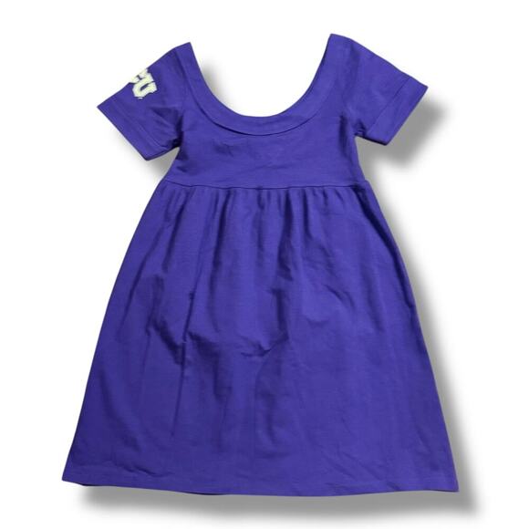 Y2K NOS TCU Mini Scoop Neck Dress Womens Purple White Logo Baby Doll Size M - Picture 1 of 7